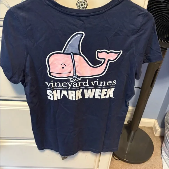 Vineyard Vines Dark Blue Tee with Pink Logo - Picture 2 of 3